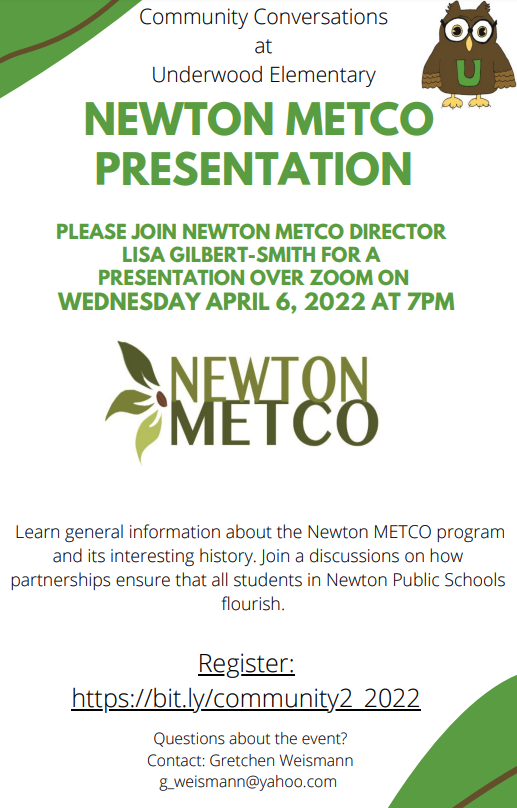 Join the Underwood PTO and Newton METCO Director, Lisa Gilbert-Smith for this interactive presentation on Wednesday, April 6th.